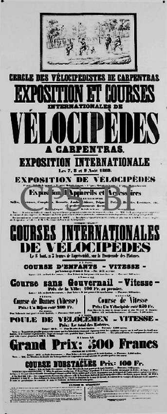 affiche annonçant la course cycliste d'Aout 1869